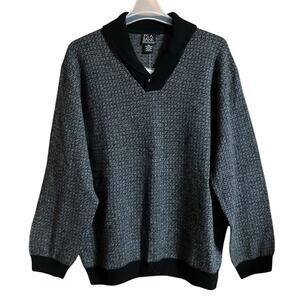 Mens JoS A Bank Pullover Collared Sweater 80% Lambs Wool Black Geometric Sz XXL